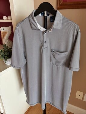 Simply Southern Polo Shirt Mens Large Gray Striped Performance Stretch Golf